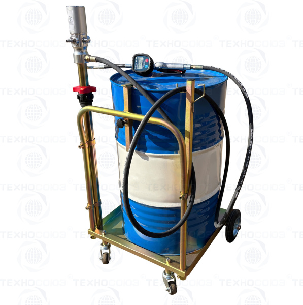 TS99235 Пневматический насос для масла + тележка под бочку 60-220 кг + электронный счетчик расхода + шланг 4м